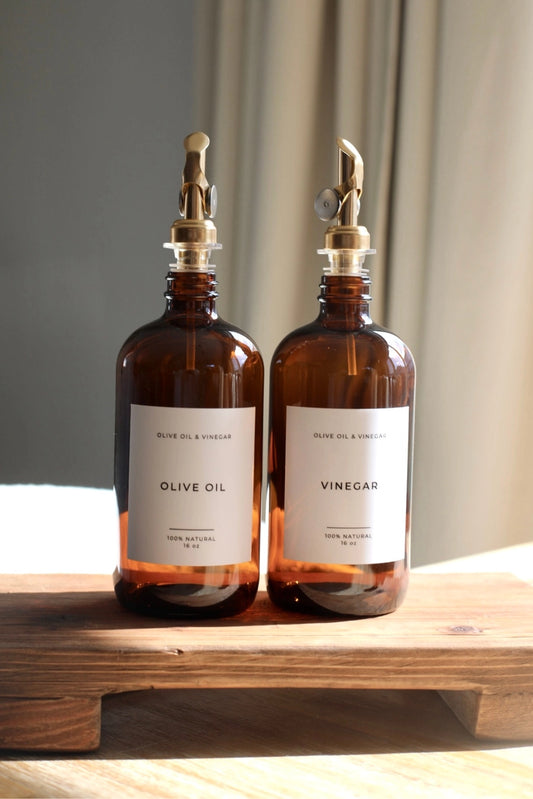 Amber Glass Olive Oil & Vinegar Dispenser Bottles