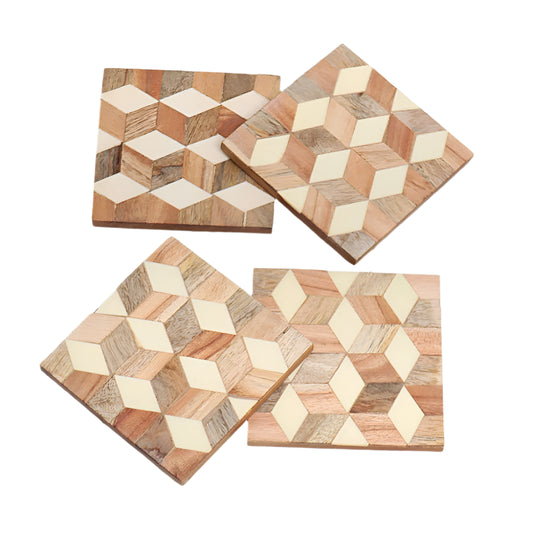 Hexagon Wood and Resin Rectangular Pattern Coasters, Set of 4 - Rustike Home