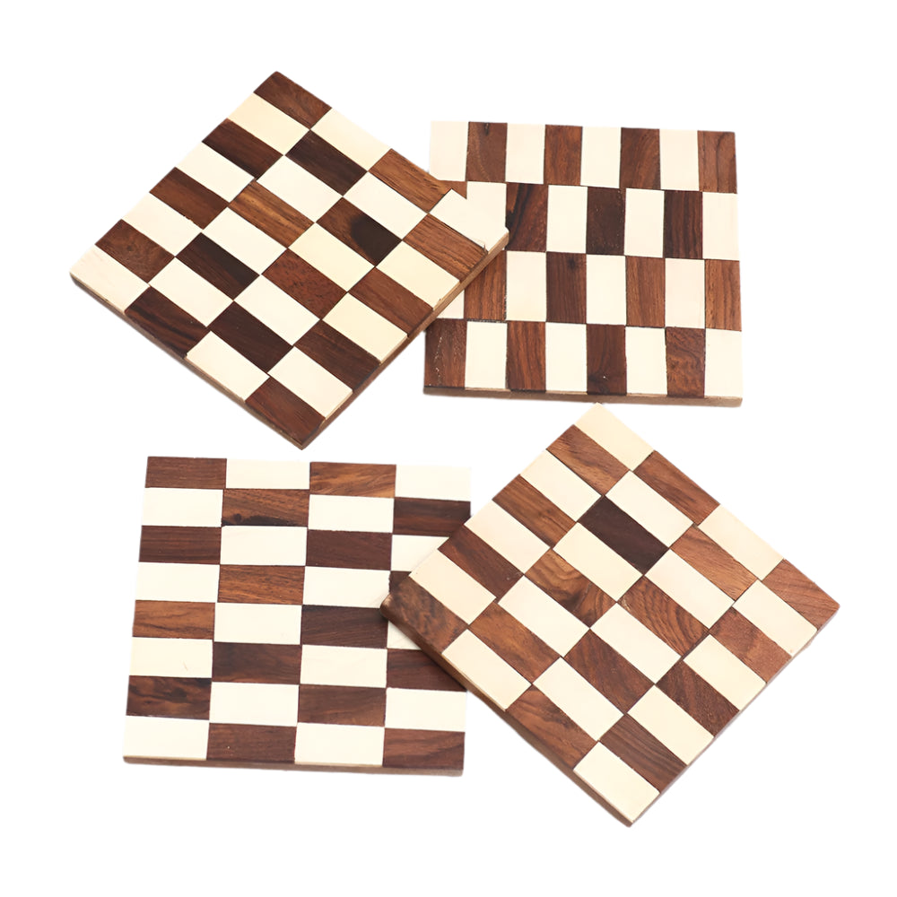 Wood and Resin Rectangular Pattern Coasters, Set of 4 - Rustike Home