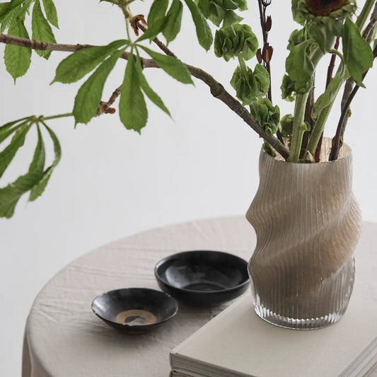 Fano Sculptural Ribbed Glass Vase – Smoke Brown