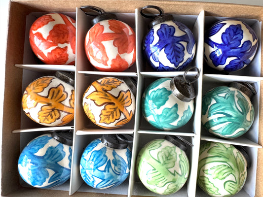 Multicolor Leave Ceramic Balls Christmas Ornaments Set of 12 - Rustike Home