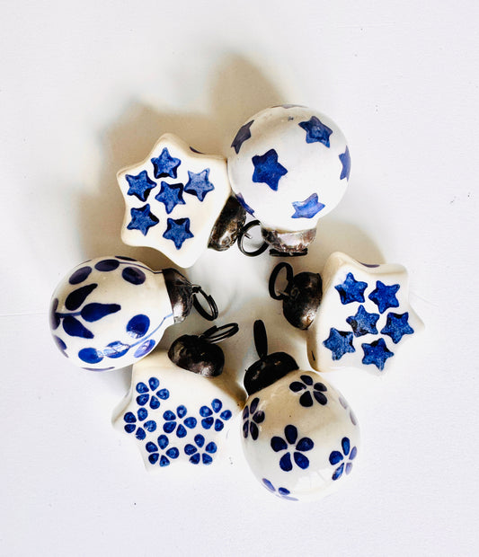 Mini Blue & White Ornaments Christmas Decoration Set of 12 - Rustike Home