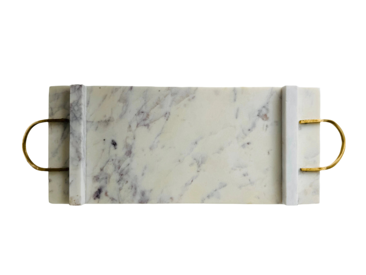 Off-White Marble Tray with Purple and Rose & Brass Handles | Home decor - Rustike Home