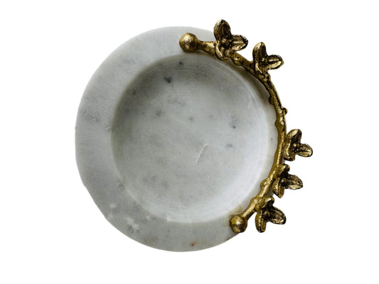 Providence Marbled Trinket Tray, 6" | Natural Stone & Brass - Rustike Home