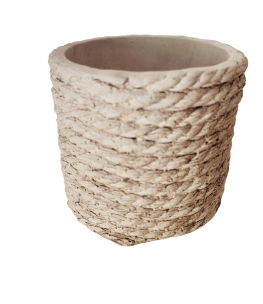 Round Rough "Rope" Cement Distressed Vintage Planter Pot for Home Decor - Rustike Home