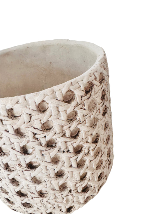 Round Cane Cement "Cordova" Planter Pot for Plants and Home Decor - Rustike Home