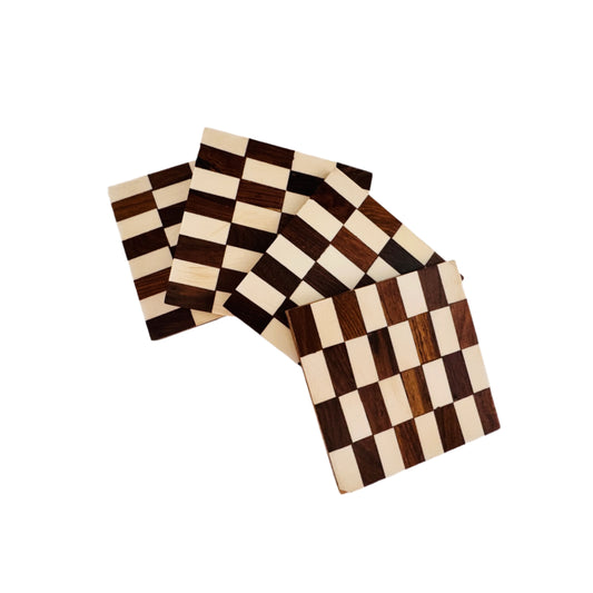 Wood and Resin Rectangular Pattern Coasters, Set of 4 - Rustike Home