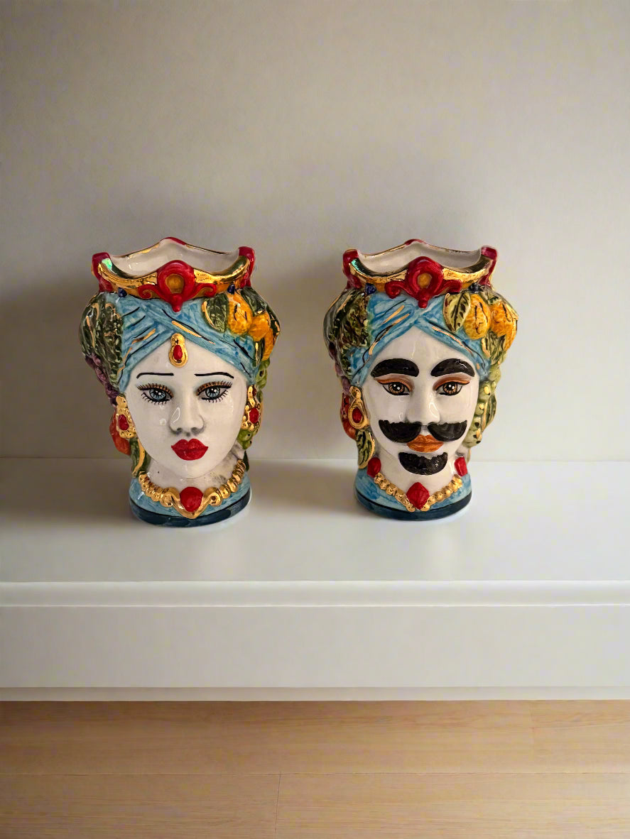 Handmade Sicilian Teste di Moro Ceramic Heads Set |Home Decor