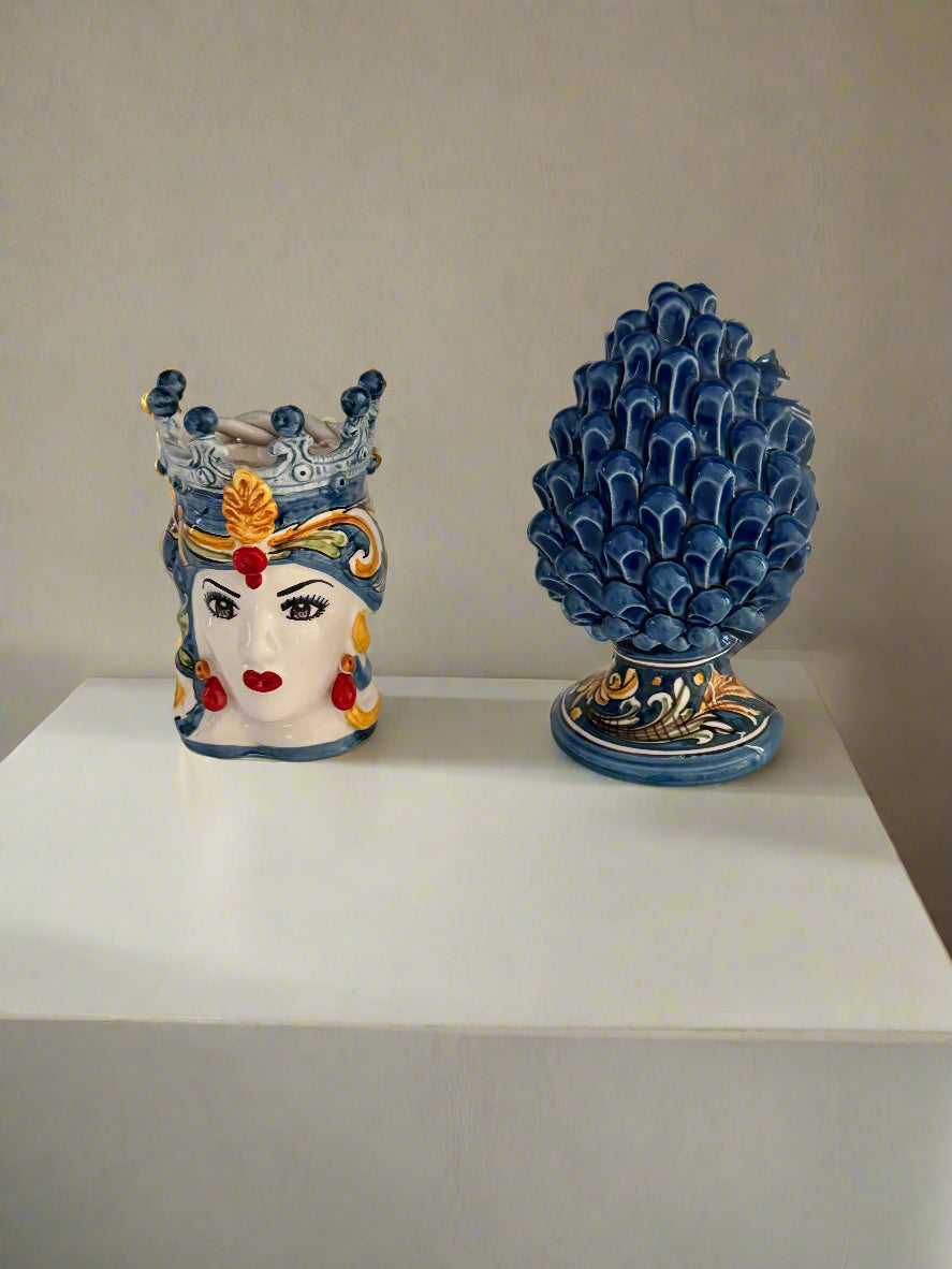 Handmade Sicilian Teste di Moro & Pine Cone Ceramic Heads |Home Decor - Rustike Home