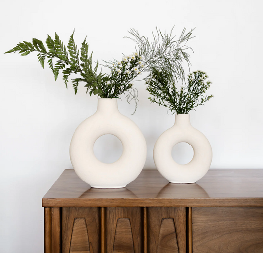 Modern Ring Vase White Large Vase for Home Decor - Rustike Home
