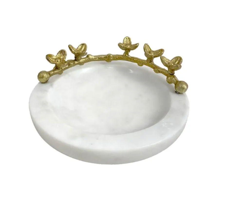 Providence Marbled Trinket Tray, 6" | Natural Stone & Brass - Rustike Home