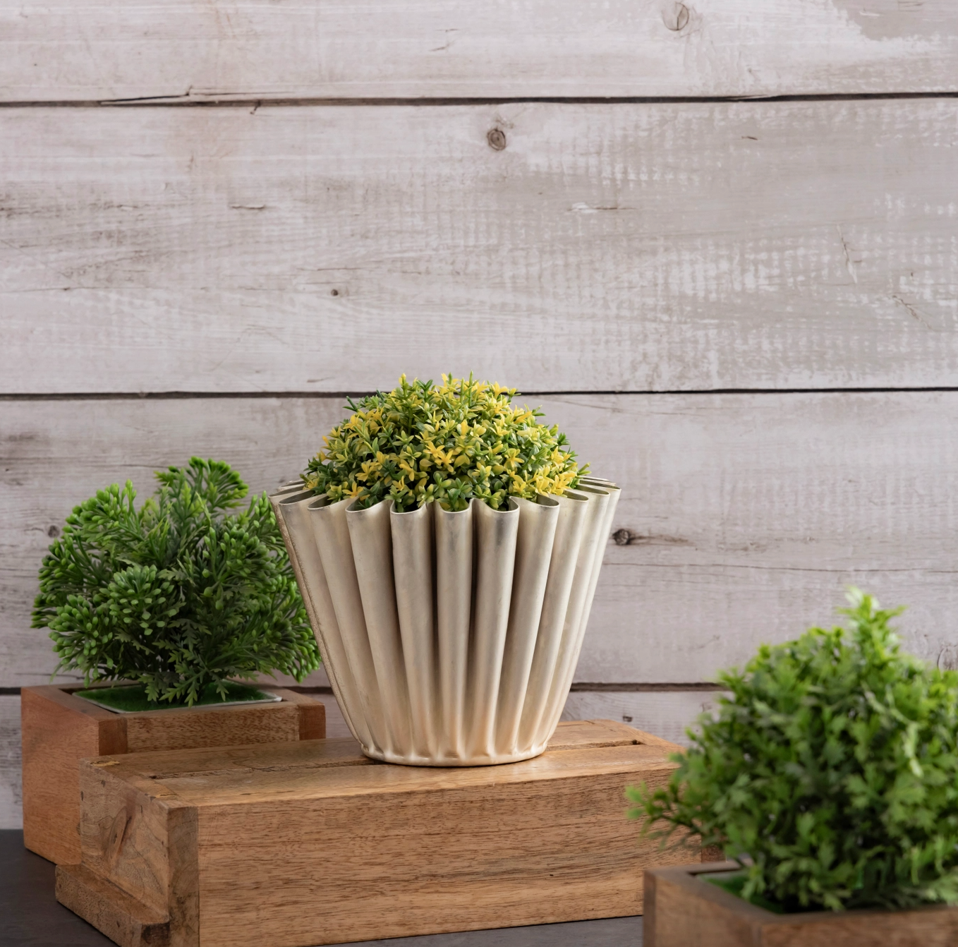 Silver Gold Crackle "Ribbi" Finish Planters Set of 3 | Home Decor - Rustike Home