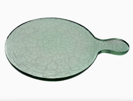 Small Round Recycled Glass Serving Board Dia. 9" Light Green | Home Art - Rustike Home