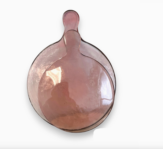 Small Round Recycled Glass Serving Board Dia 9" Light Pink | Home Art - Rustike Home
