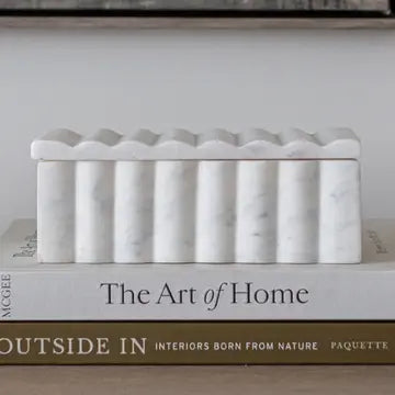 White Marble Fluted Decorative Box with Scalloped Design