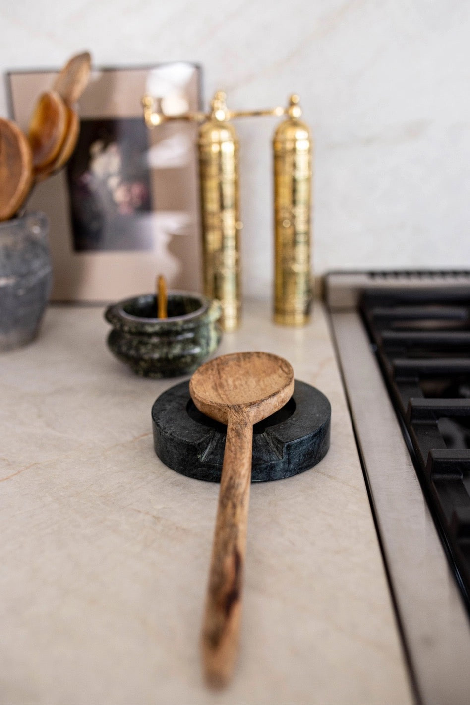Turned Emerald Green Marble Round Spoon Rest | Natural Stone - Rustike Home