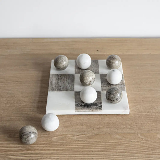 White & Beige Marble Tic-Tac-Toe Game Set