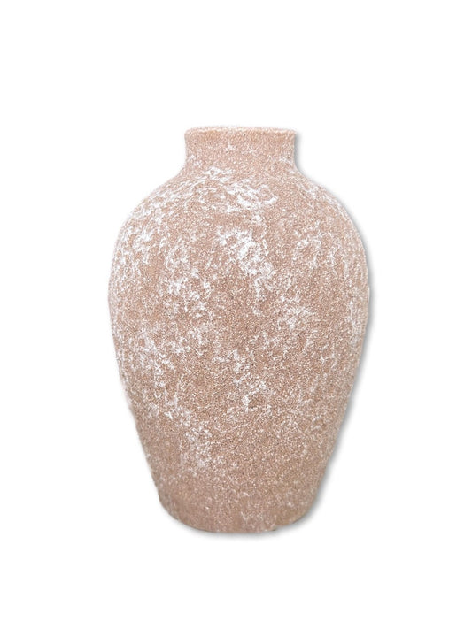 Round Rough Chalk White Rose "Napa" Vintage Vase Pot for Plants and Home Decor | Style 122 - Rustike Home