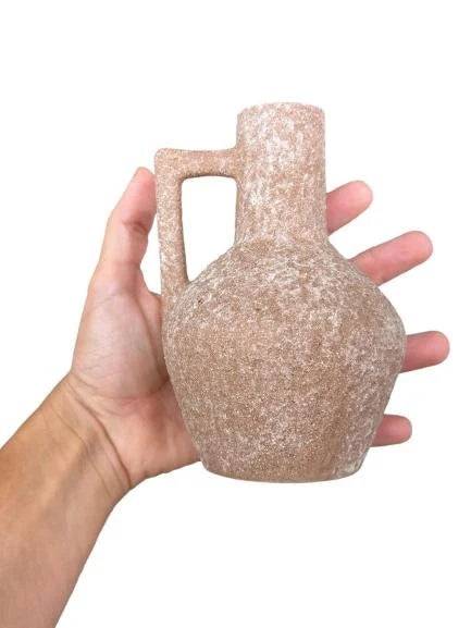 Round Rough Chalk White Rose "Napa" Vintage Vase Pot for Plants and Home Decor | Style 133 - Rustike Home