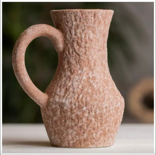 Round Rough Chalk White Rose "Napa" Vintage Vase Pot for Plants and Home Decor | Style 134 - Rustike Home