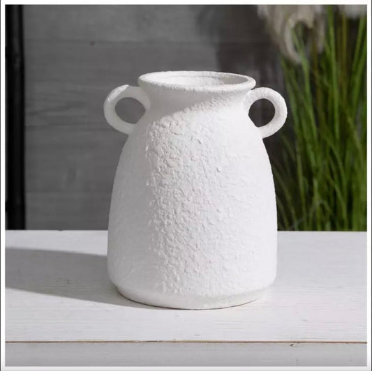 Round Rough Chalk White "Santorini" Vintage Vase Pot for Plants and Home Decor | Style 134 - Rustike Home
