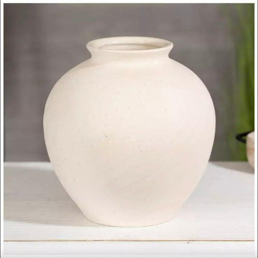 Round Rough Chalk White Rose "Mykonos" Vintage Vase Pot for Home Decor | Style 136 - Rustike Home