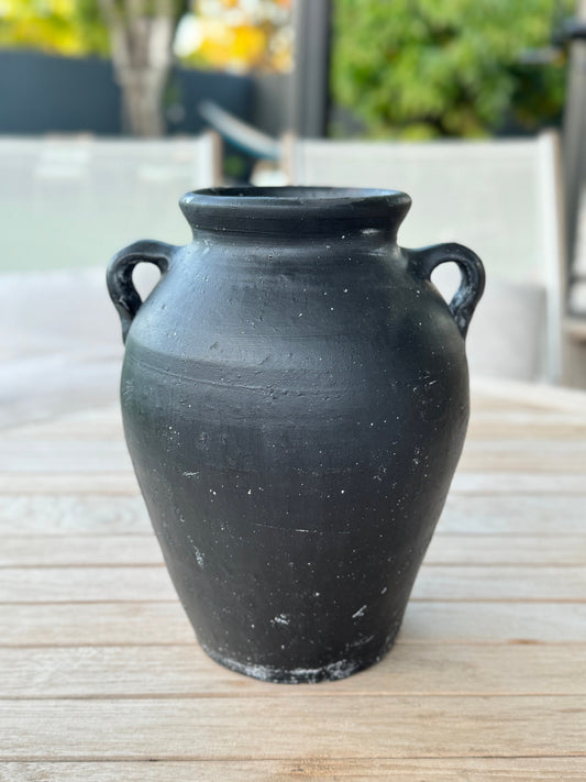 Round Rough Black Terracotta "Porto Tall" Vintage Vase Pot for Home Decor | Style 143 - Rustike Home