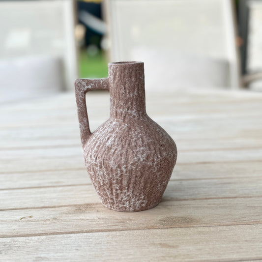 Round Rough Chalk White Rose "Napa" Vintage Vase Pot for Plants and Home Decor | Style 133 - Rustike Home