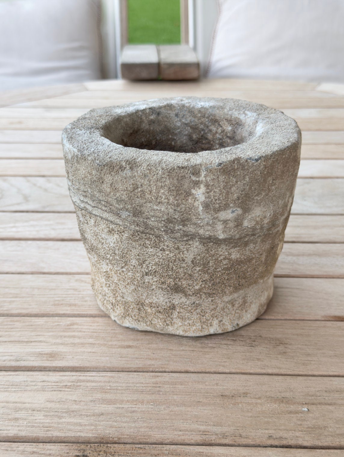 Round Rough Limestone Mortar Bowl - Vintage Natural Home Decor | Style 204 - Rustike Home