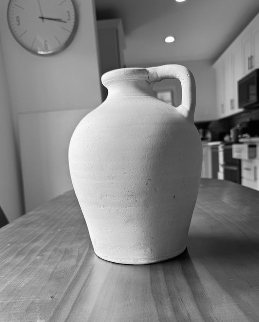 Round Rough White Distressed Vintage Vase Pot for Home Decor - Rustike Home