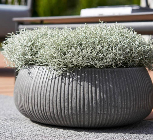 Round Dark Grey Vertically Ridged Planter Pot for Plants and Home Decor| Style 117 - Rustike Home