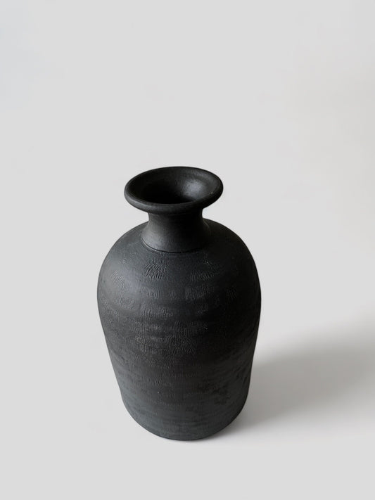 Round Rough Black Vintage Vase Pot for Home Decor - Rustike Home