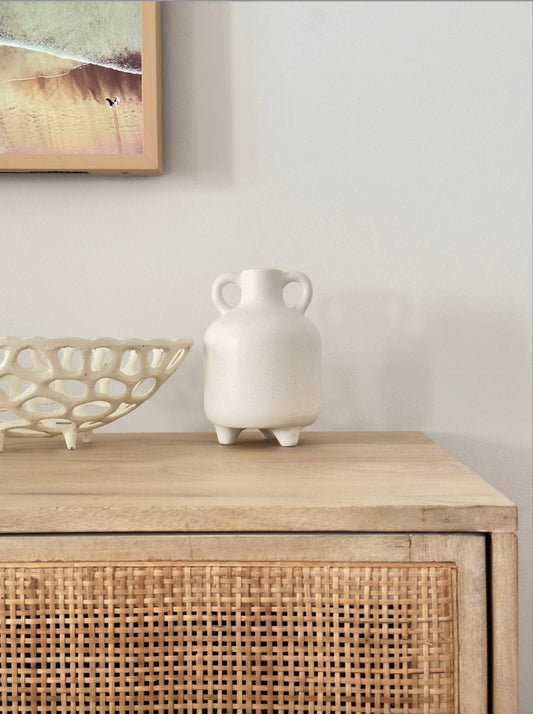 Round White Speckled "Ojai" White Double Handle Flower Vase Pot for Home Decor | Style 152 - Rustike Home