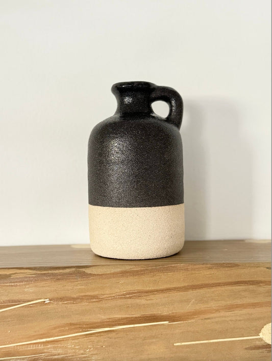 Round Rough Cream and Black "Sonoma" Handle Flower Vase Pot for Home Decor | Style 156 - Rustike Home