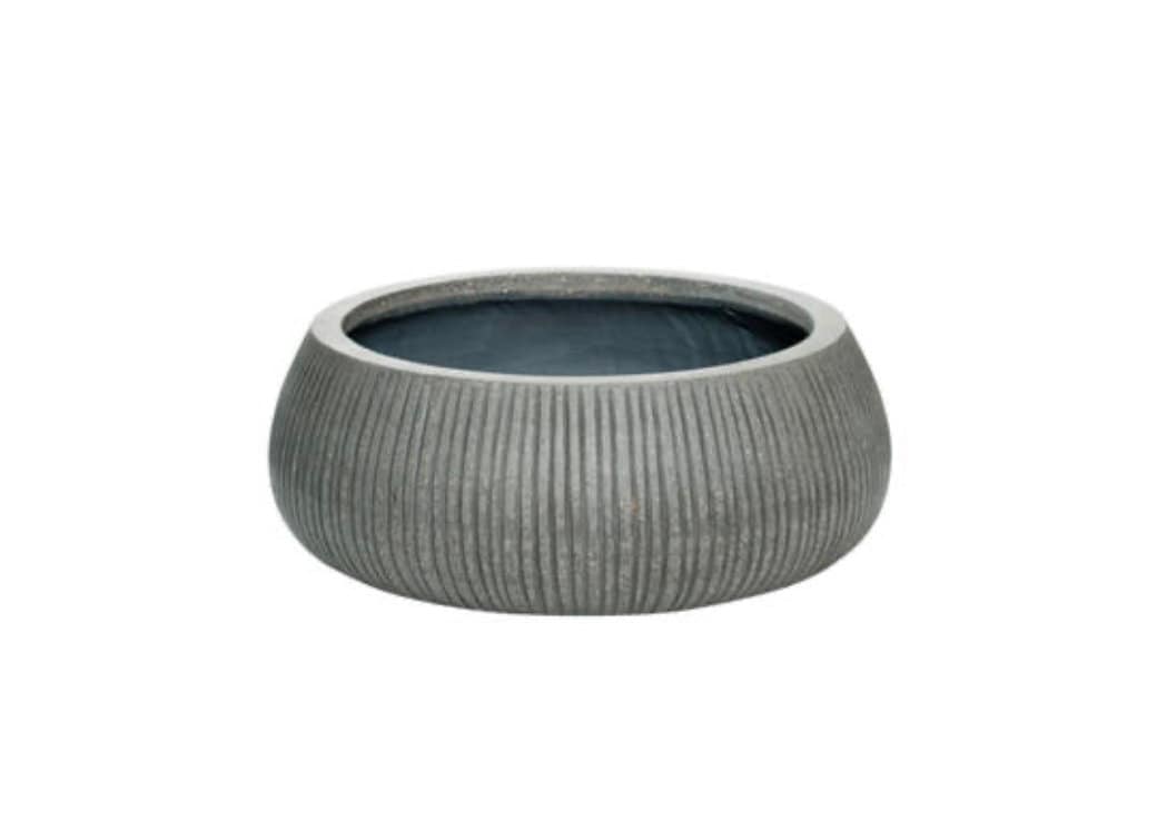 Round Dark Grey Vertically Ridged Planter Pot for Plants and Home Decor| Style 117 - Rustike Home