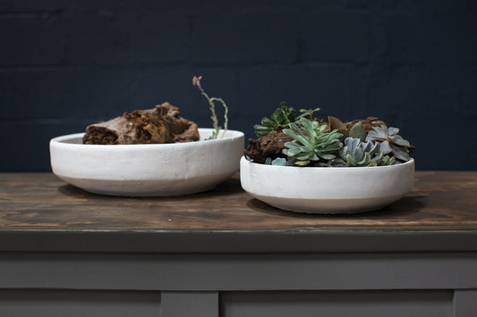 Round Rough White Bowl Planter Pot for Plants and Home Decor | Style 149 - Rustike Home