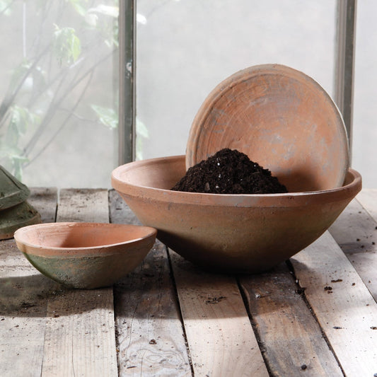 Round Rough Terracotta "Malaga" Distressed Vintage Bowl Pot for Home Decor - Rustike Home