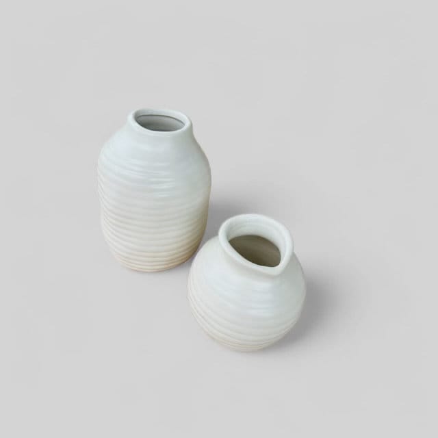 White Ribbed Vase Flower Vase Pot for Home Decor | Style 150. - Rustike Home