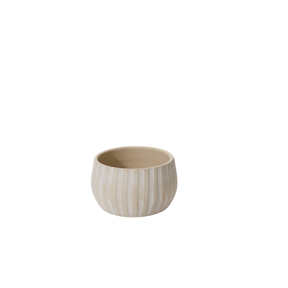 Round Ridged "Biltmore" Warm White Bowl Planter Pot for Plants and Home Decor - Rustike Home