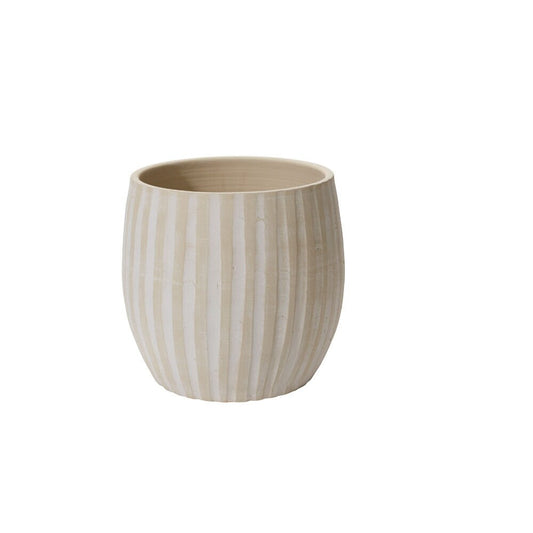 Round Ridged "Biltmore" Warm White Bowl Planter Pot for Plants and Home Decor - Rustike Home