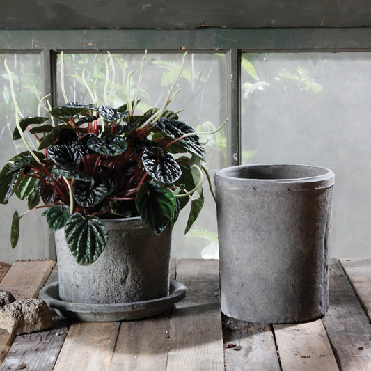 Round Rough "Barrel" Grey Distressed Vintage Planter Pot for Home Decor - Rustike Home