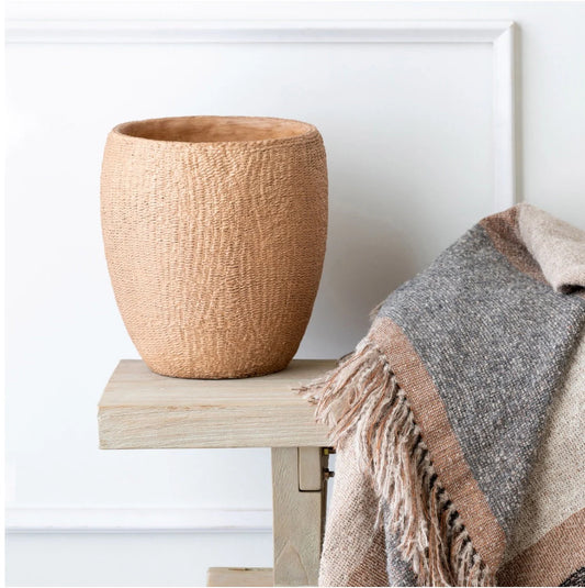 Round Tan "Seagrass" Planter Pot Compote for Plants and Home Decor - Rustike Home