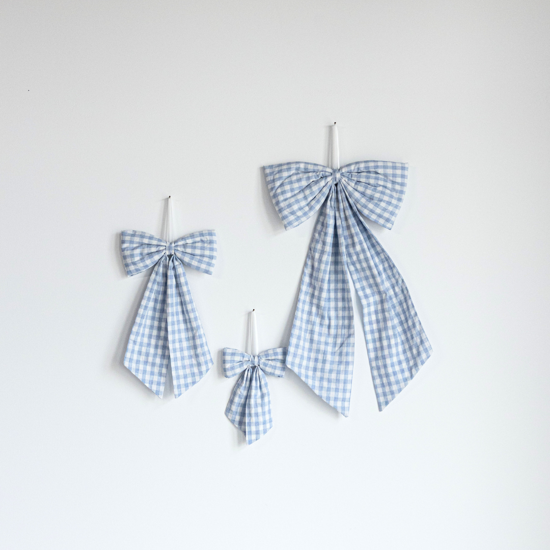 Baby Blue Gingham Fabric Bow – Decorative Nursery Ribbon Accent