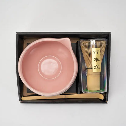 Light Pink & Brushmark Rose Matcha Set 20oz Porcelain Latte Bowl with Whisk & Scoop