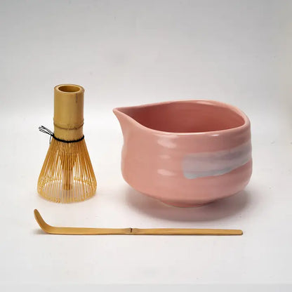 Light Pink & Brushmark Rose Matcha Set 20oz Porcelain Latte Bowl with Whisk & Scoop