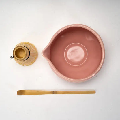 Light Pink & Brushmark Rose Matcha Set 20oz Porcelain Latte Bowl with Whisk & Scoop