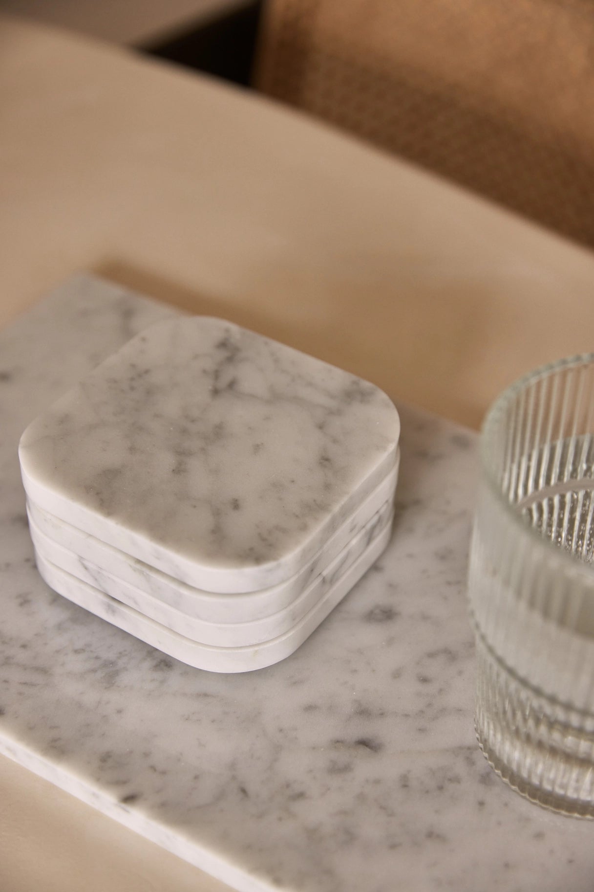 White Marble Squared Coasters, Set of 4 - Rustike Home