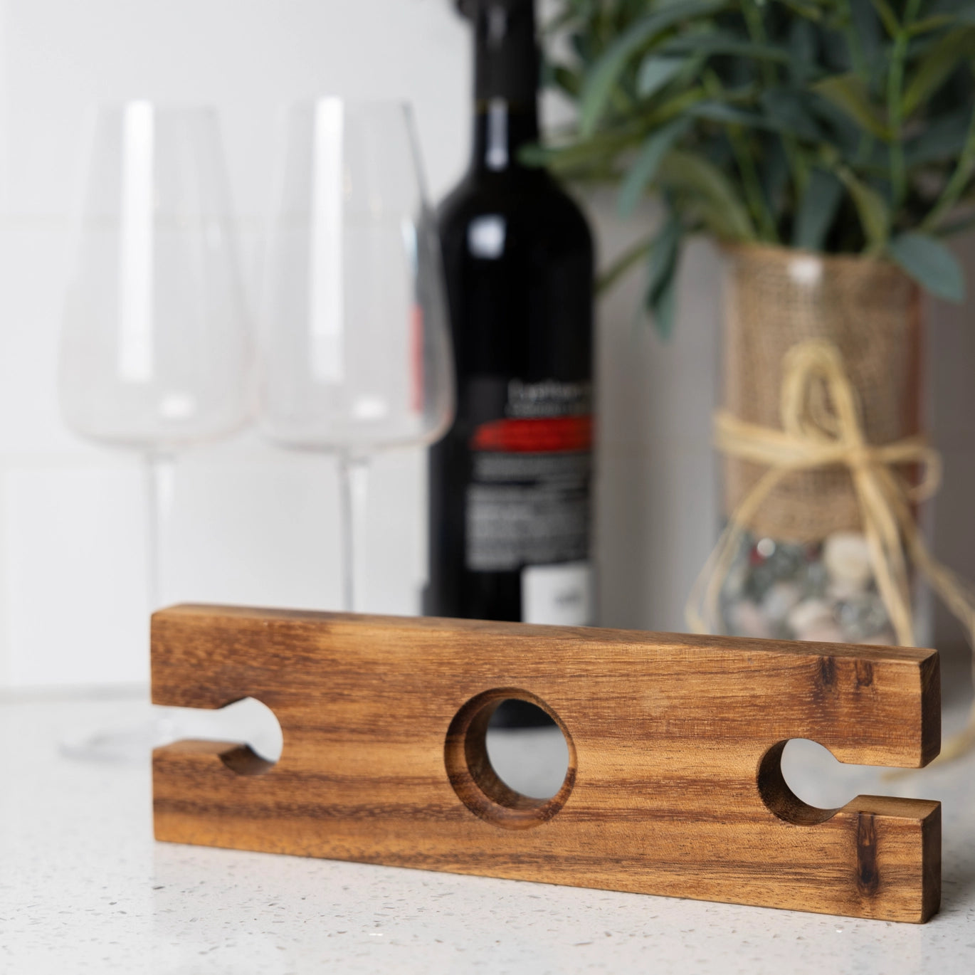 Ironwood Acacia Wood Wine Glass Holder For Wine Bottles - Rustike Home