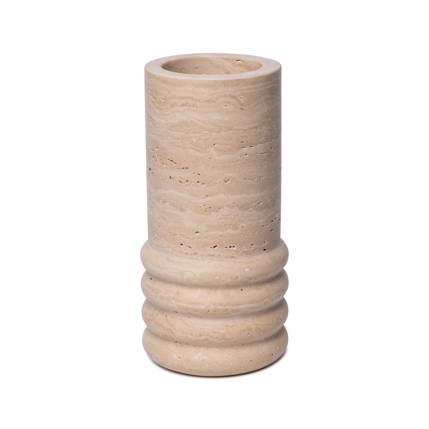 Natural Travertine "Ribbed" 9-3/4 in. Cylinder Vase