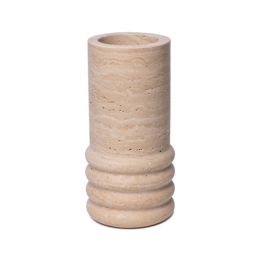 Natural Travertine "Ribbed" 9-3/4 in. Cylinder Vase